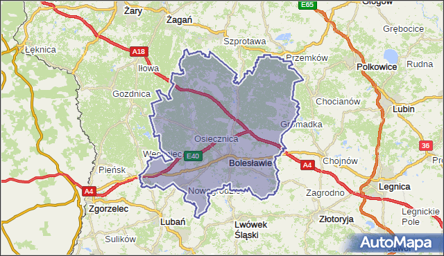powiat bolesławiecki - województwo dolnośląskie na mapie Targeo