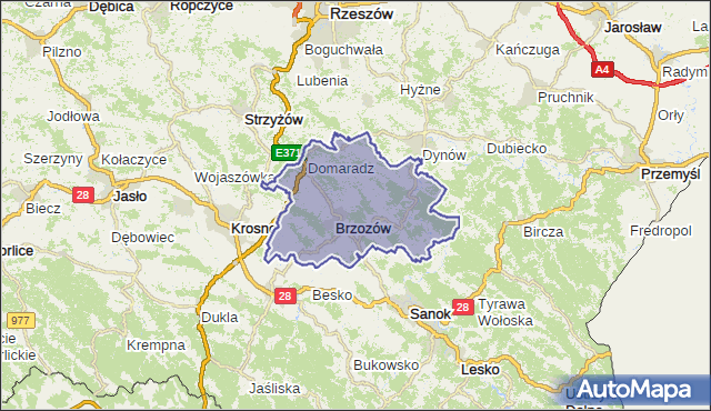 powiat brzozowski - województwo podkarpackie na mapie Targeo