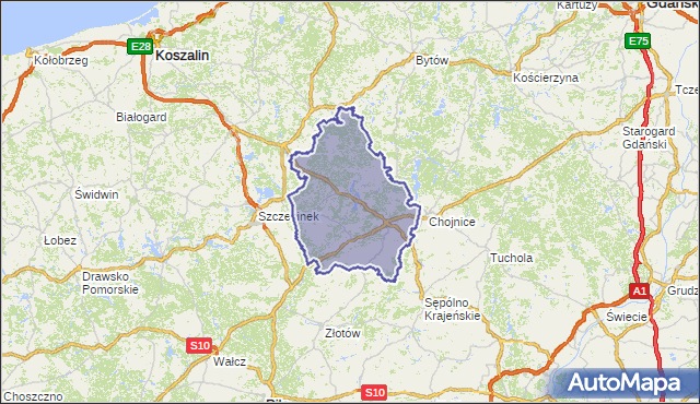 powiat człuchowski - województwo pomorskie na mapie Targeo