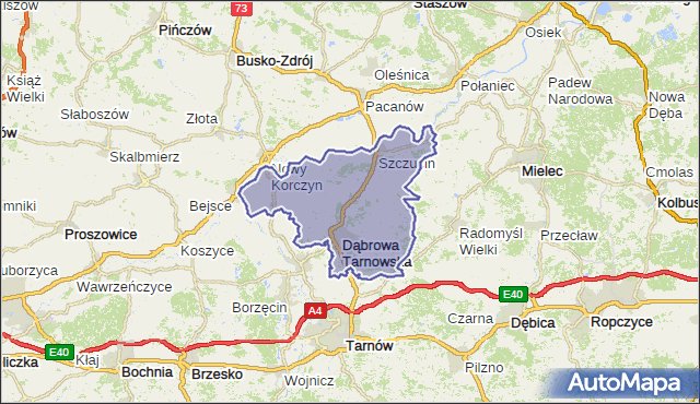 powiat dąbrowski - województwo małopolskie na mapie Targeo