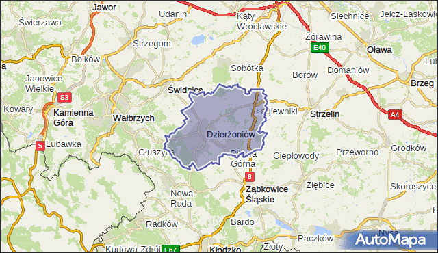 powiat dzierżoniowski - województwo dolnośląskie na mapie Targeo
