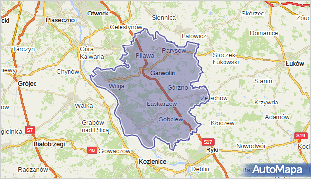 powiat garwoliński - województwo mazowieckie na mapie Targeo