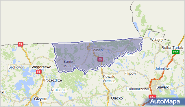powiat gołdapski - województwo warmińsko-mazurskie na mapie Targeo