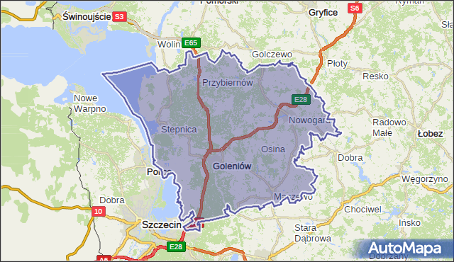 powiat goleniowski - województwo zachodniopomorskie na mapie Targeo
