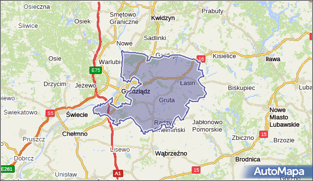 powiat grudziądzki - województwo kujawsko-pomorskie na mapie Targeo