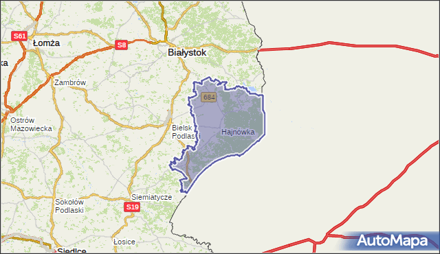 powiat hajnowski - województwo podlaskie na mapie Targeo
