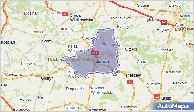 powiat jarociński - województwo wielkopolskie na mapie Targeo