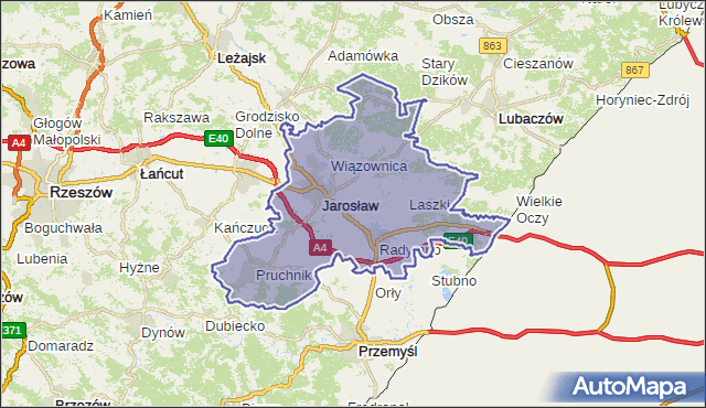 powiat jarosławski - województwo podkarpackie na mapie Targeo