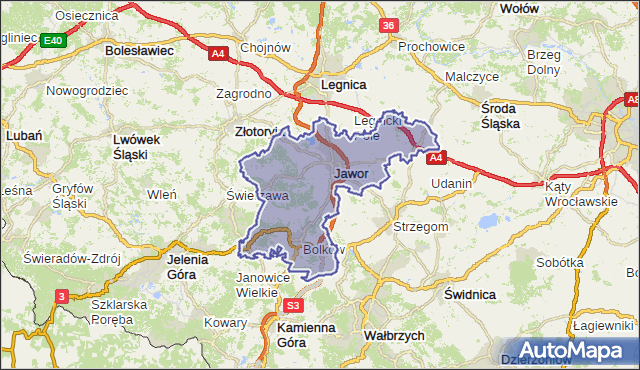 powiat jaworski - województwo dolnośląskie na mapie Targeo