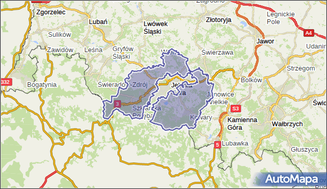 powiat jeleniogórski - województwo dolnośląskie na mapie Targeo