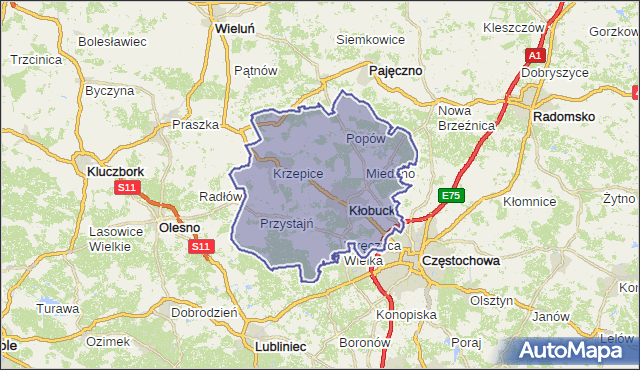 powiat kłobucki - województwo śląskie na mapie Targeo