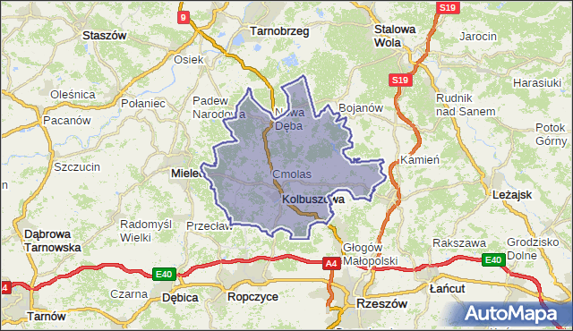 powiat kolbuszowski - województwo podkarpackie na mapie Targeo