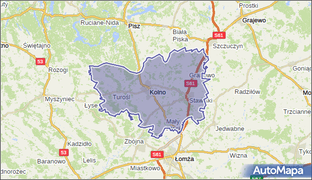powiat kolneński - województwo podlaskie na mapie Targeo