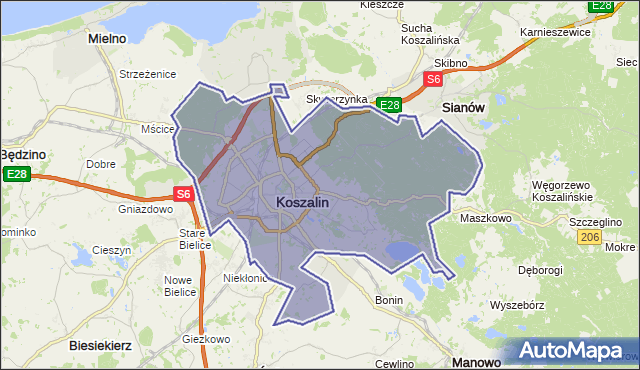 powiat Koszalin - województwo zachodniopomorskie na mapie Targeo