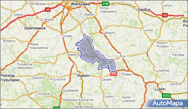powiat kozienicki - województwo mazowieckie na mapie Targeo