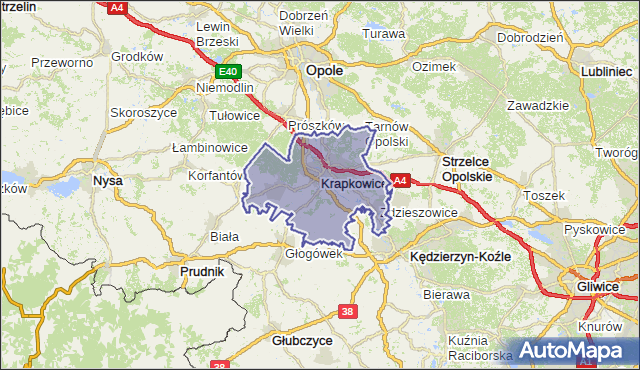 powiat krapkowicki - województwo opolskie na mapie Targeo