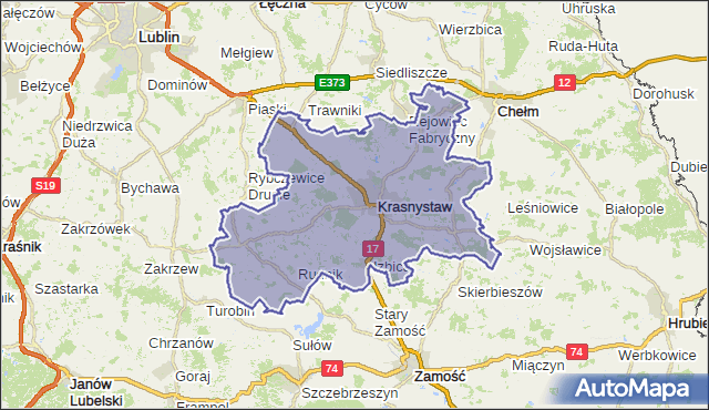 powiat krasnostawski - województwo lubelskie na mapie Targeo