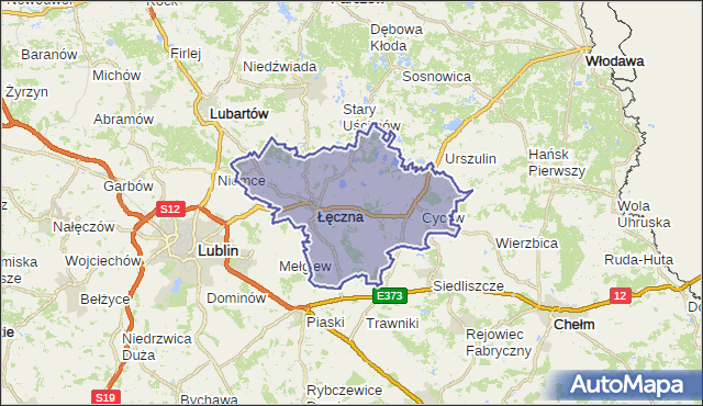 powiat łęczyński - województwo lubelskie na mapie Targeo