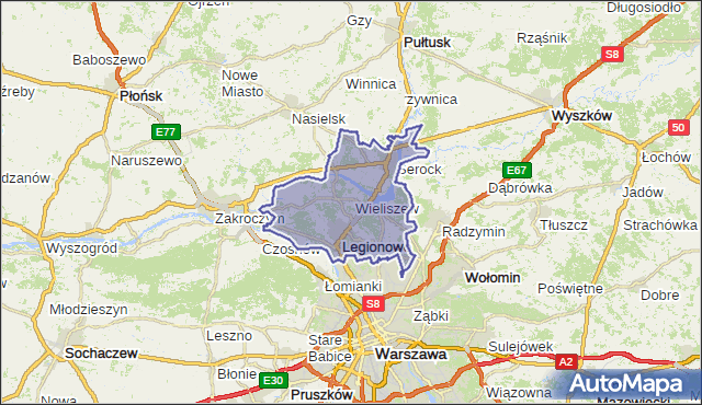 powiat legionowski - województwo mazowieckie na mapie Targeo