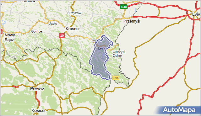 powiat leski - województwo podkarpackie na mapie Targeo