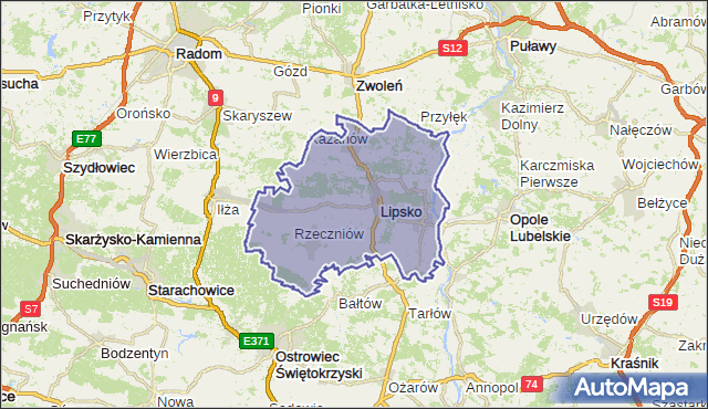 powiat lipski - województwo mazowieckie na mapie Targeo