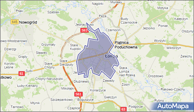 lomza mapa polski Powiat Łomża, województwo podlaskie na mapie Targeo