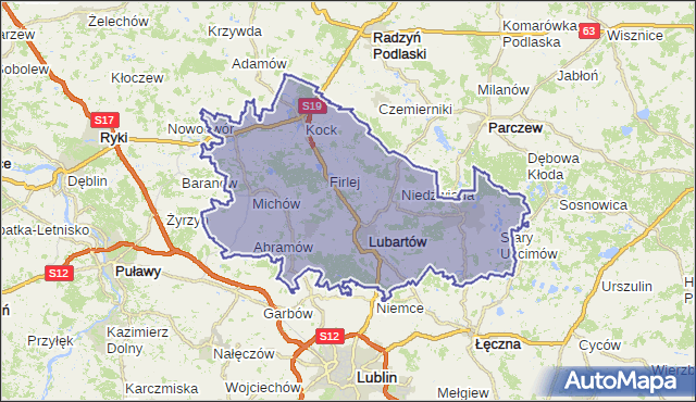 powiat lubartowski - województwo lubelskie na mapie Targeo