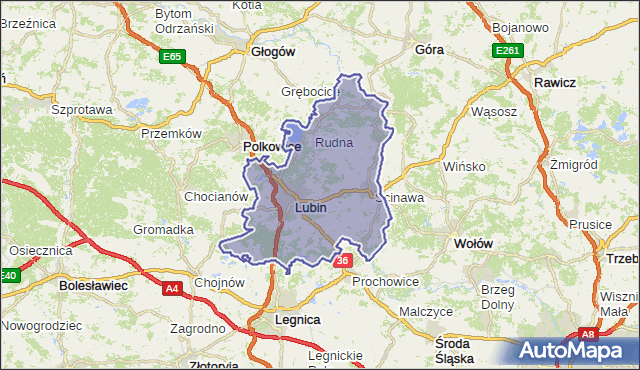 powiat lubiński - województwo dolnośląskie na mapie Targeo