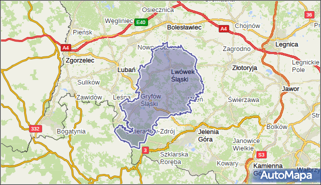 powiat lwówecki - województwo dolnośląskie na mapie Targeo