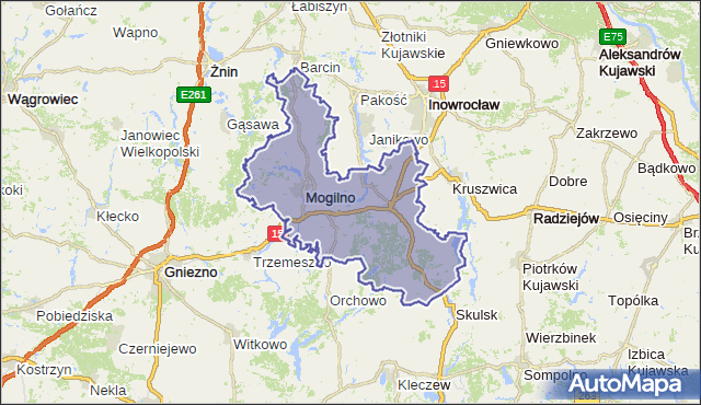 powiat mogileński - województwo kujawsko-pomorskie na mapie Targeo
