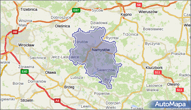 powiat namysłowski - województwo opolskie na mapie Targeo