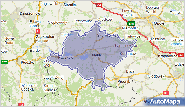 powiat nyski - województwo opolskie na mapie Targeo