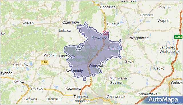 powiat obornicki - województwo wielkopolskie na mapie Targeo