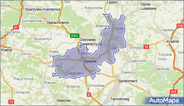 powiat opatowski - województwo świętokrzyskie na mapie Targeo