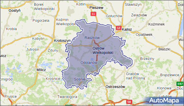 powiat ostrowski - województwo wielkopolskie na mapie Targeo
