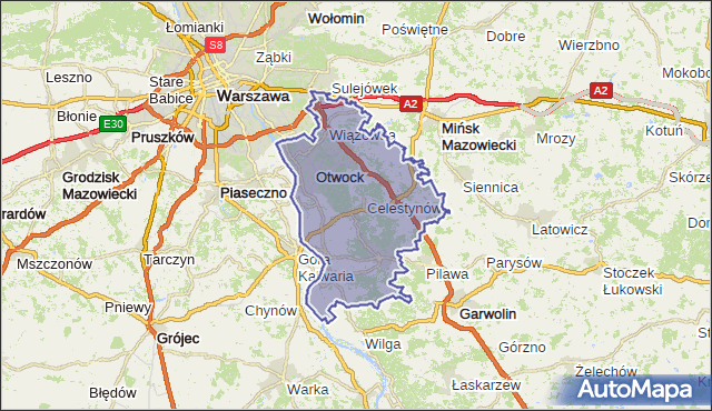powiat otwocki - województwo mazowieckie na mapie Targeo