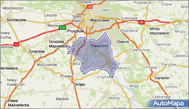 powiat piaseczyński - województwo mazowieckie na mapie Targeo