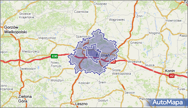 powiat poznański - województwo wielkopolskie na mapie Targeo