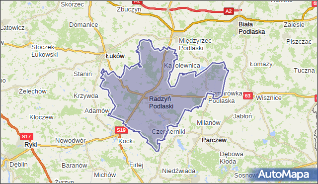 powiat radzyński - województwo lubelskie na mapie Targeo