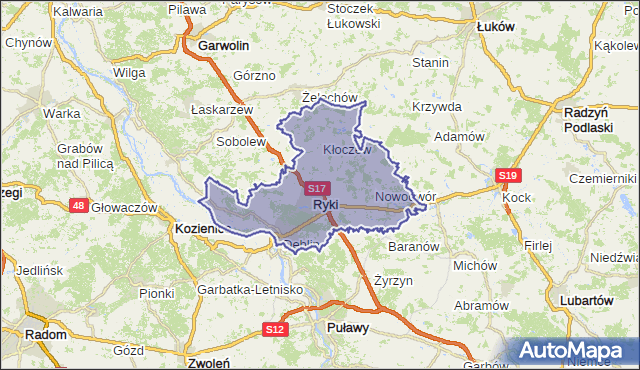 powiat rycki - województwo lubelskie na mapie Targeo
