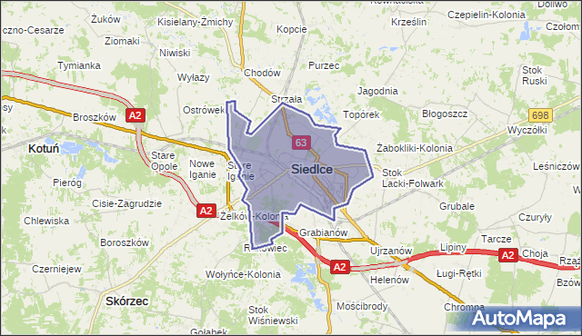 powiat Siedlce - województwo mazowieckie na mapie Targeo