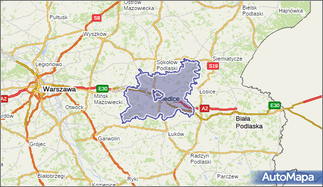 powiat siedlecki - województwo mazowieckie na mapie Targeo