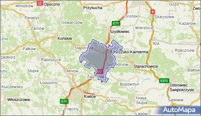 powiat skarżyski - województwo świętokrzyskie na mapie Targeo