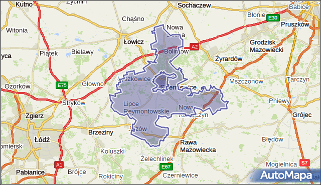 powiat skierniewicki - województwo łódzkie na mapie Targeo