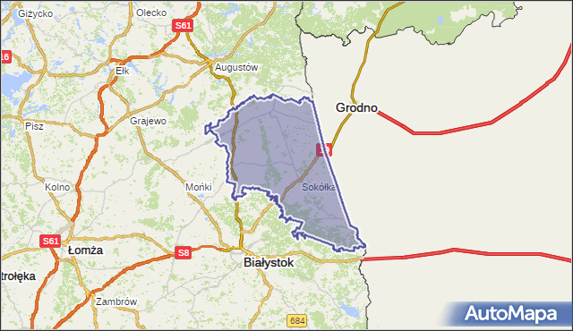 powiat sokólski - województwo podlaskie na mapie Targeo