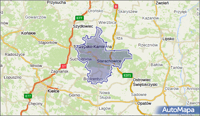 powiat starachowicki - województwo świętokrzyskie na mapie Targeo