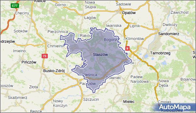 powiat staszowski - województwo świętokrzyskie na mapie Targeo