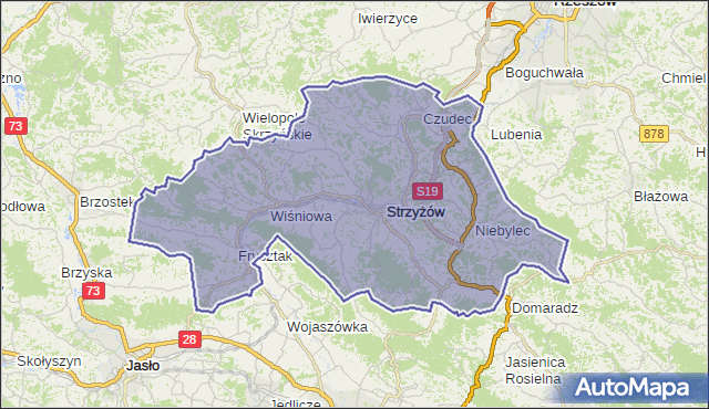 powiat strzyżowski - województwo podkarpackie na mapie Targeo