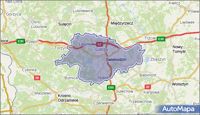 powiat świebodziński - województwo lubuskie na mapie Targeo