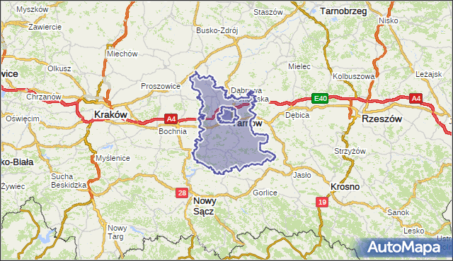 powiat tarnowski - województwo małopolskie na mapie Targeo